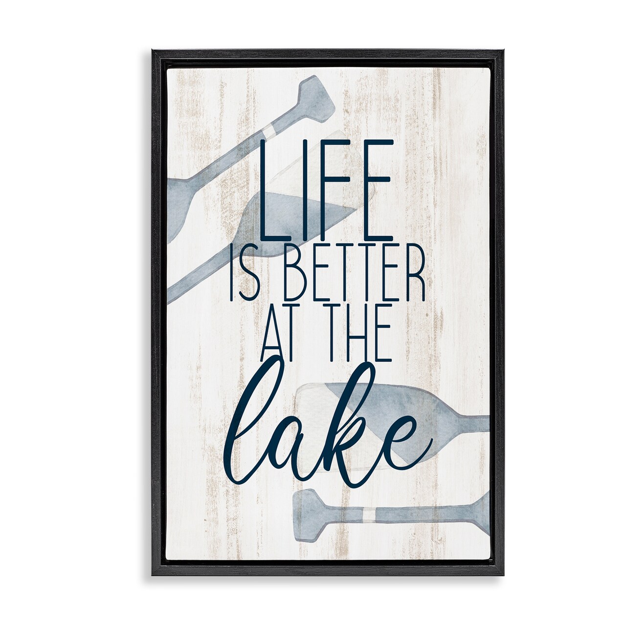 Stupell Industries Better at Lake with Oars Framed Floater Canvas Wall Art Design by Kim Allen